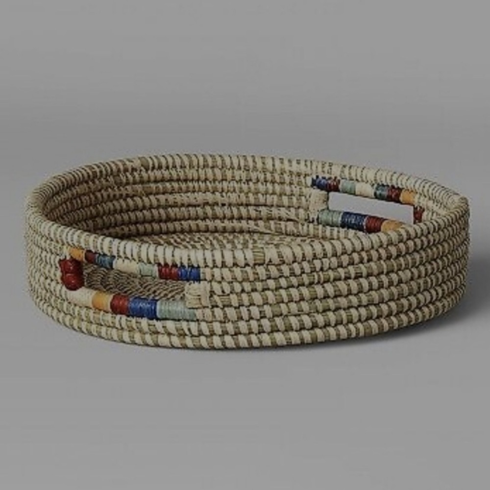 Threshold handcrafted woven tray with handles NWT